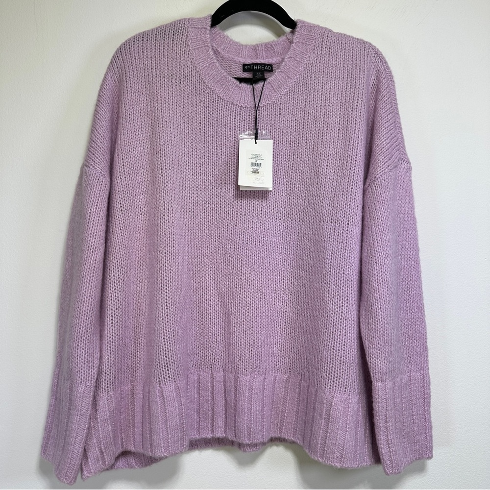 Lilac Lavender Knit Sweater Crew Neck Relaxed Fit Casual Effortless Size M